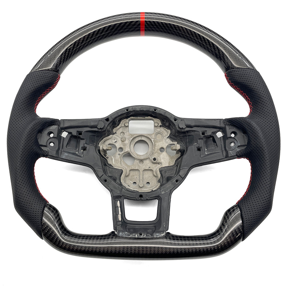 For VW Golf 7 GTI Golf 7R semi perforated carbon fiber R-line, red stitching, red return mark steering wheel