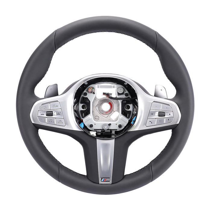 For BMW black leather silver button steering wheel
