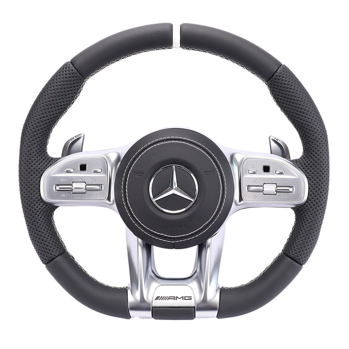 For Mercedes Benz Black Half Perforated White Line White Steering Wheel Return Mark Steering Wheel