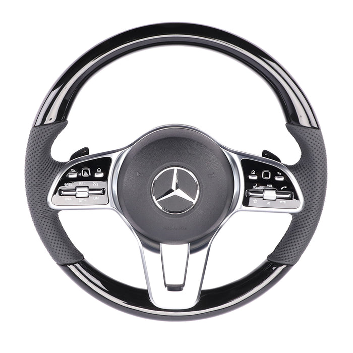 For Mercedes Benz black peach wood semi perforated, black button dial steering wheel