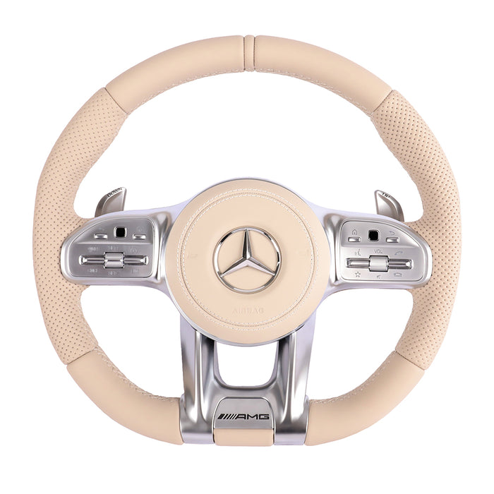 For Mercedes Benz white semi perforated silver button paddle steering wheel