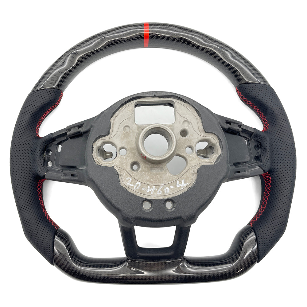 For VW Golf 7 GTI Golf 7R semi perforated carbon fiber R-line, red stitching, red return mark steering wheel