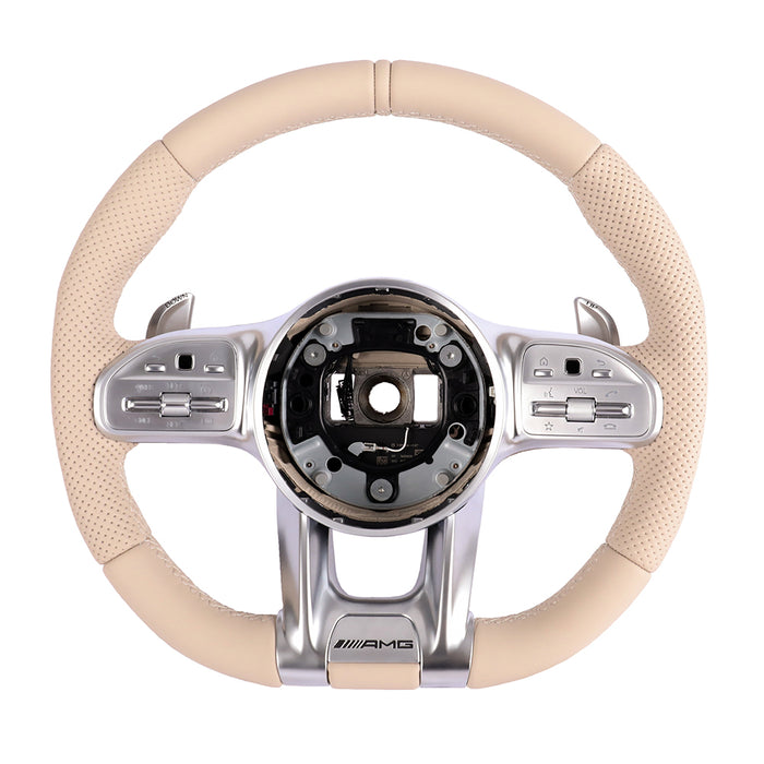 For Mercedes Benz white semi perforated silver button paddle steering wheel