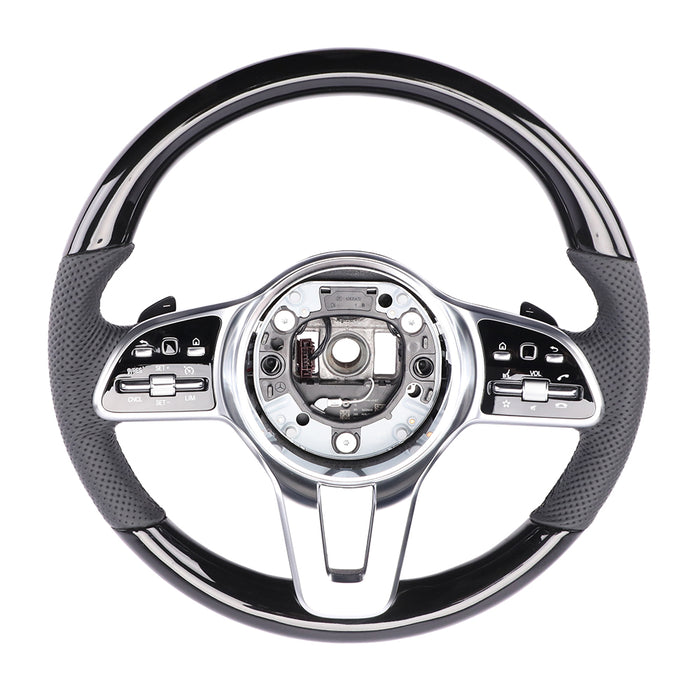 For Mercedes Benz black peach wood semi perforated, black button dial steering wheel