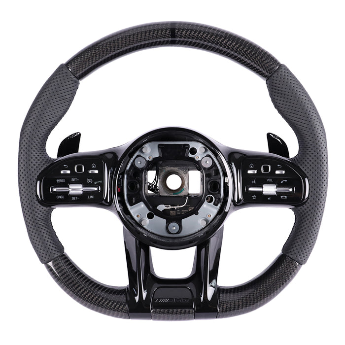 For Mercedes Benz black carbon fiber semi perforated black button black steering wheel return mark steering wheel