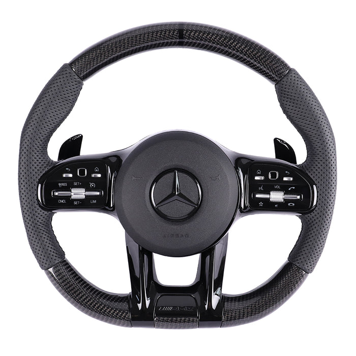 For Mercedes Benz black carbon fiber semi perforated black button black steering wheel return mark steering wheel