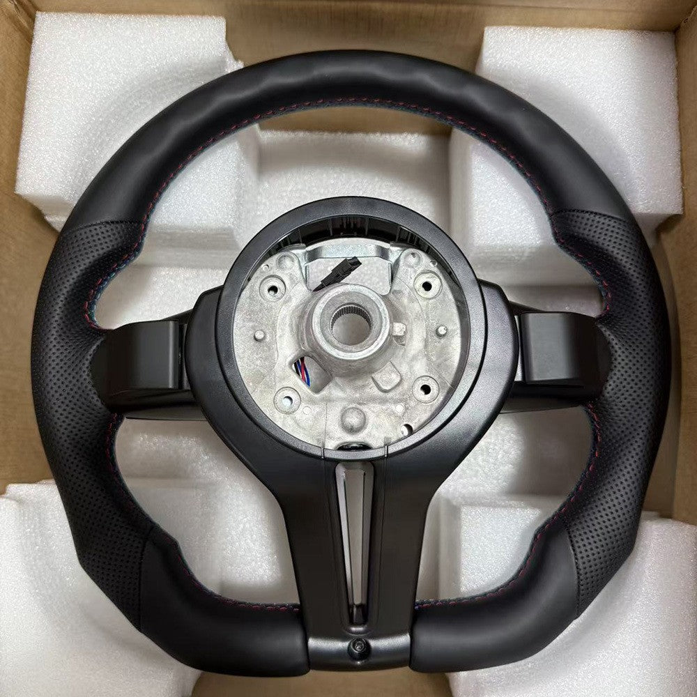 Suitable for BMW 3 Series thongs with semi perforated three color lines, painted black steering wheel without airbags