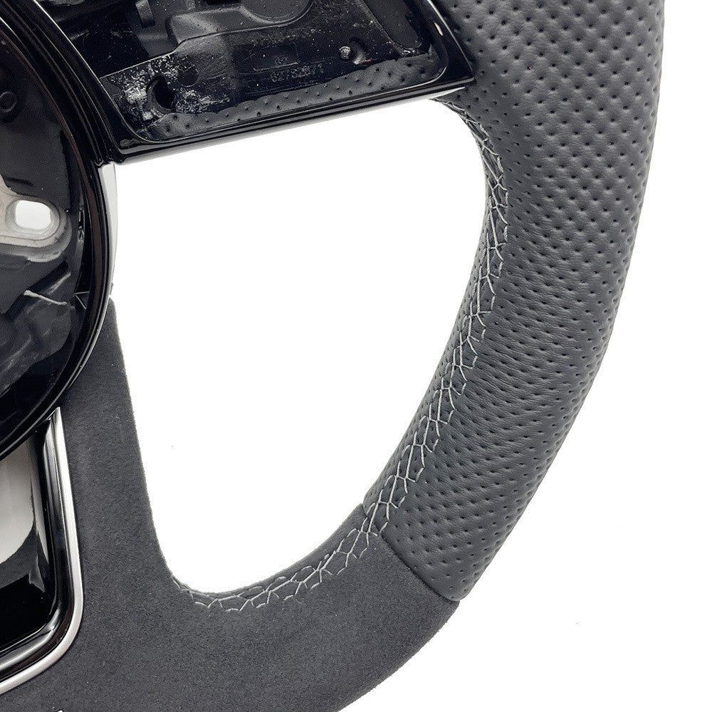 Suitable for Audi A4B9 S standard semi perforated gray top and bottom, black suede, no buttons, no paddles, steering wheel bottom