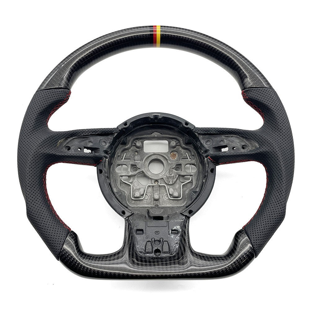 Suitable for Audi A6C7 carbon fiber semi perforated paddle holes, red and yellow dual color return to the correct direction on the bottom of the steering wheel