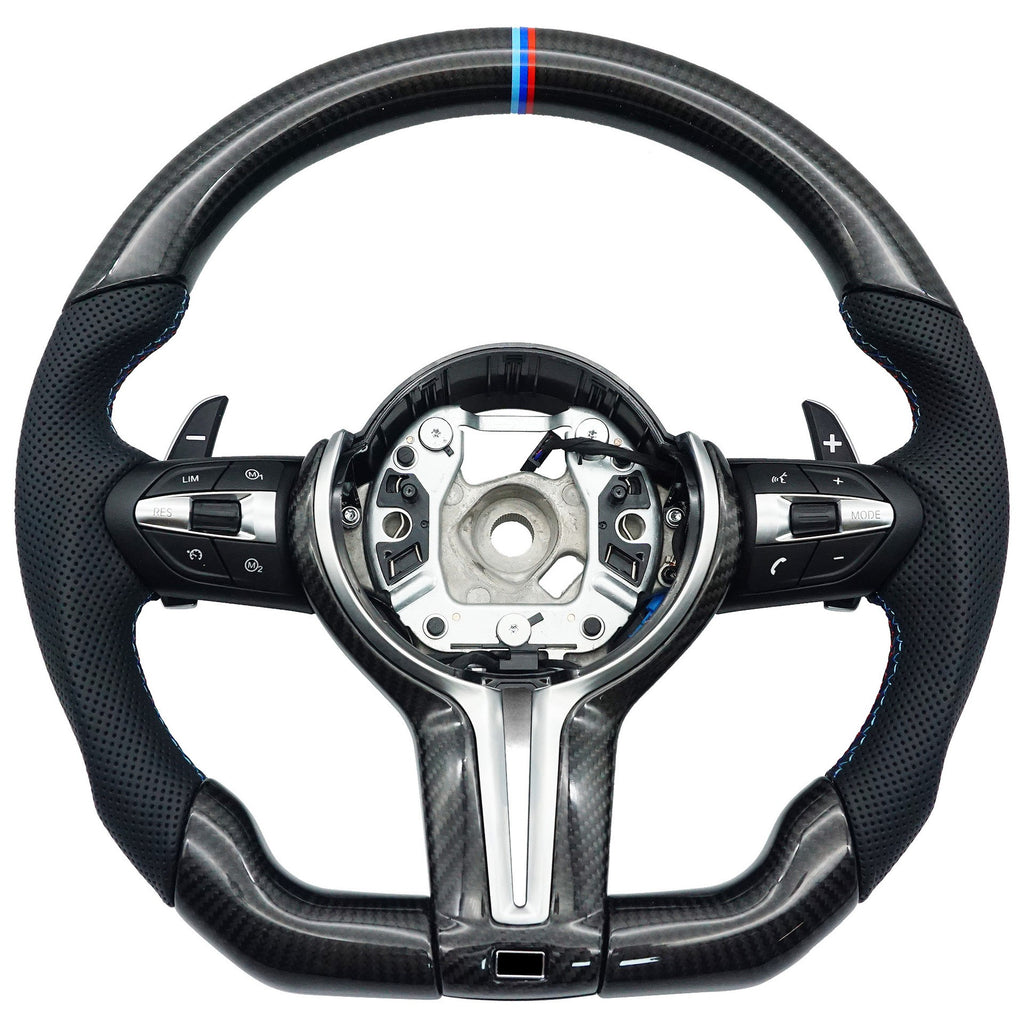 Suitable for BMW 3 Series thong carbon fiber tri color line, red blue tri color logo steering wheel