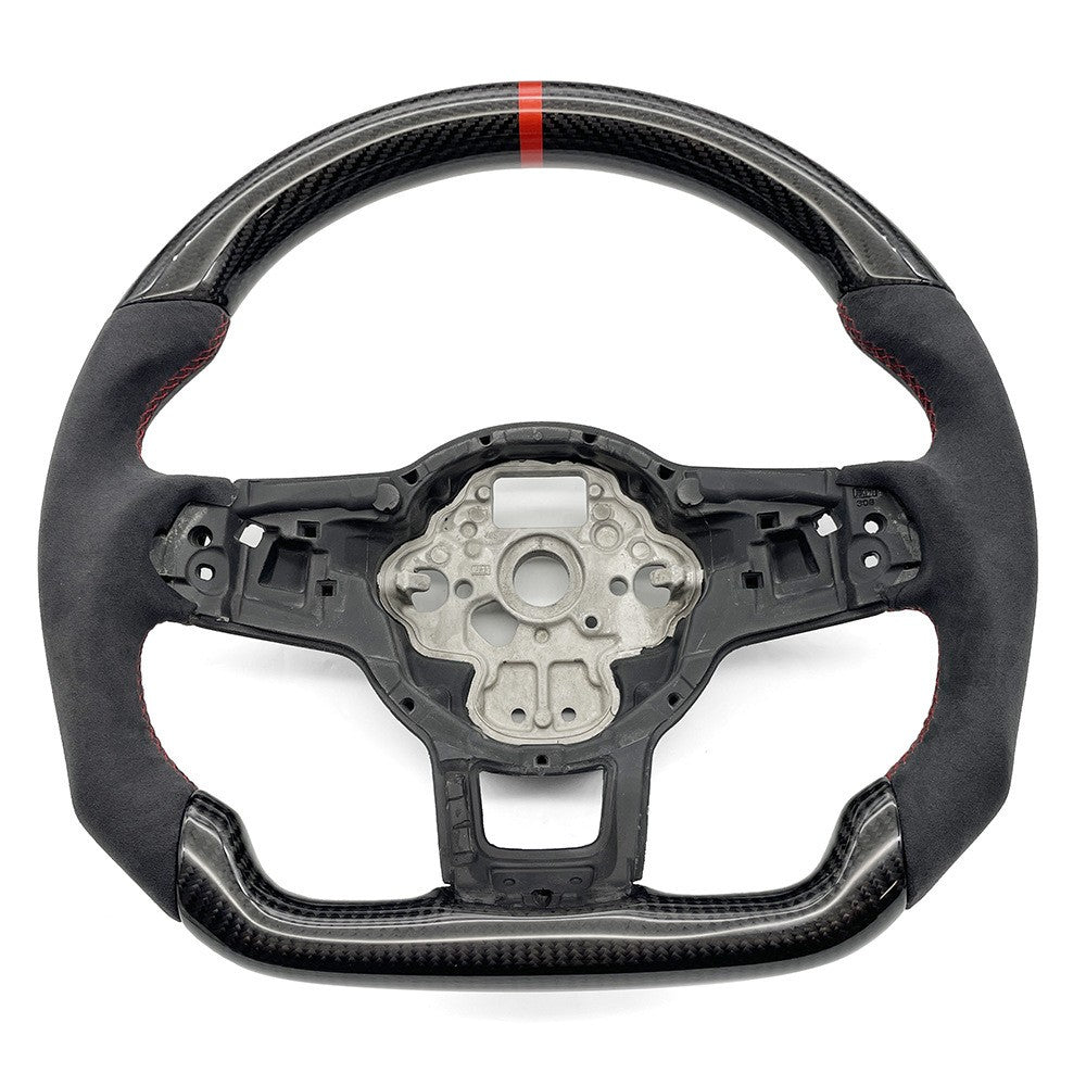Suitable for Golf 7 GTI Carbon Fiber Sport Steering Wheel with Red Thread and Red Return Logo