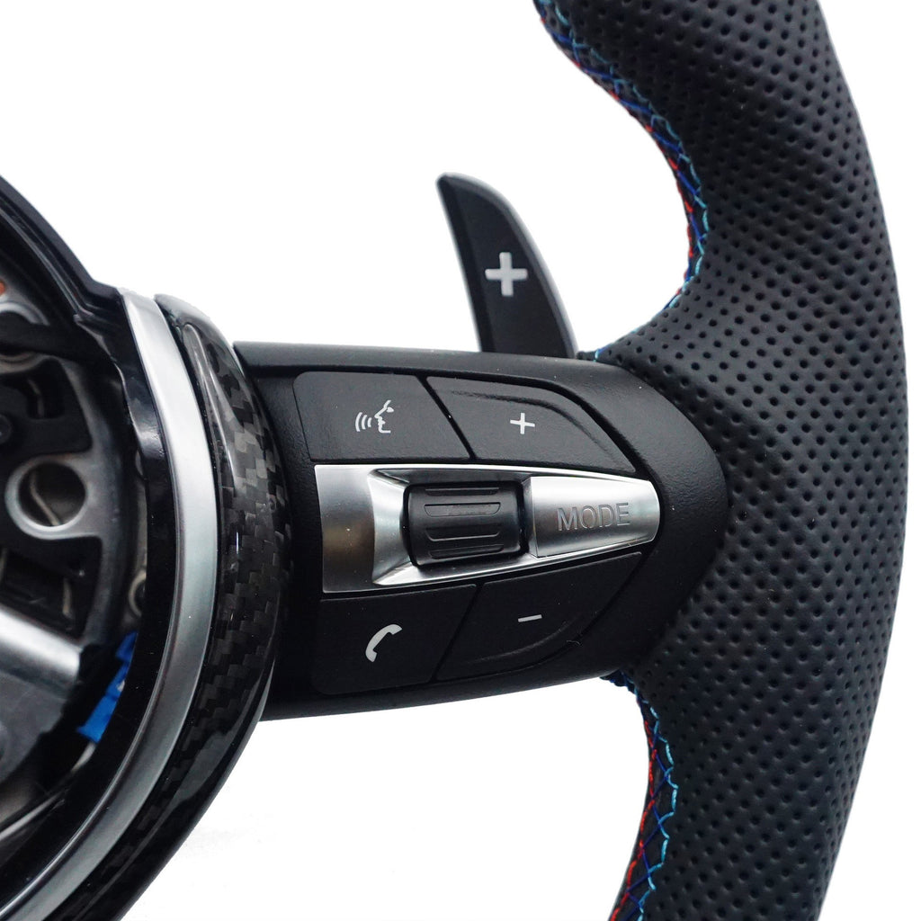 Suitable for BMW 3 Series thong carbon fiber tri color line, red blue tri color logo steering wheel