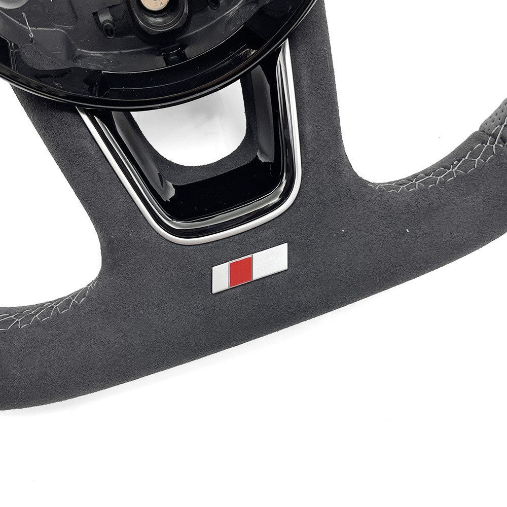 Suitable for Audi A4B9 S standard semi perforated gray top and bottom, black suede, no buttons, no paddles, steering wheel bottom