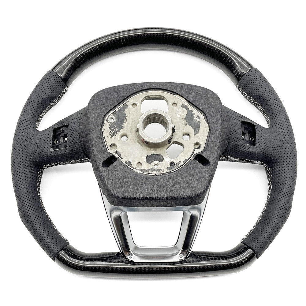 Suitable for Audi Q5 S standard carbon fiber semi perforated white line without paddle or button steering wheel bottom