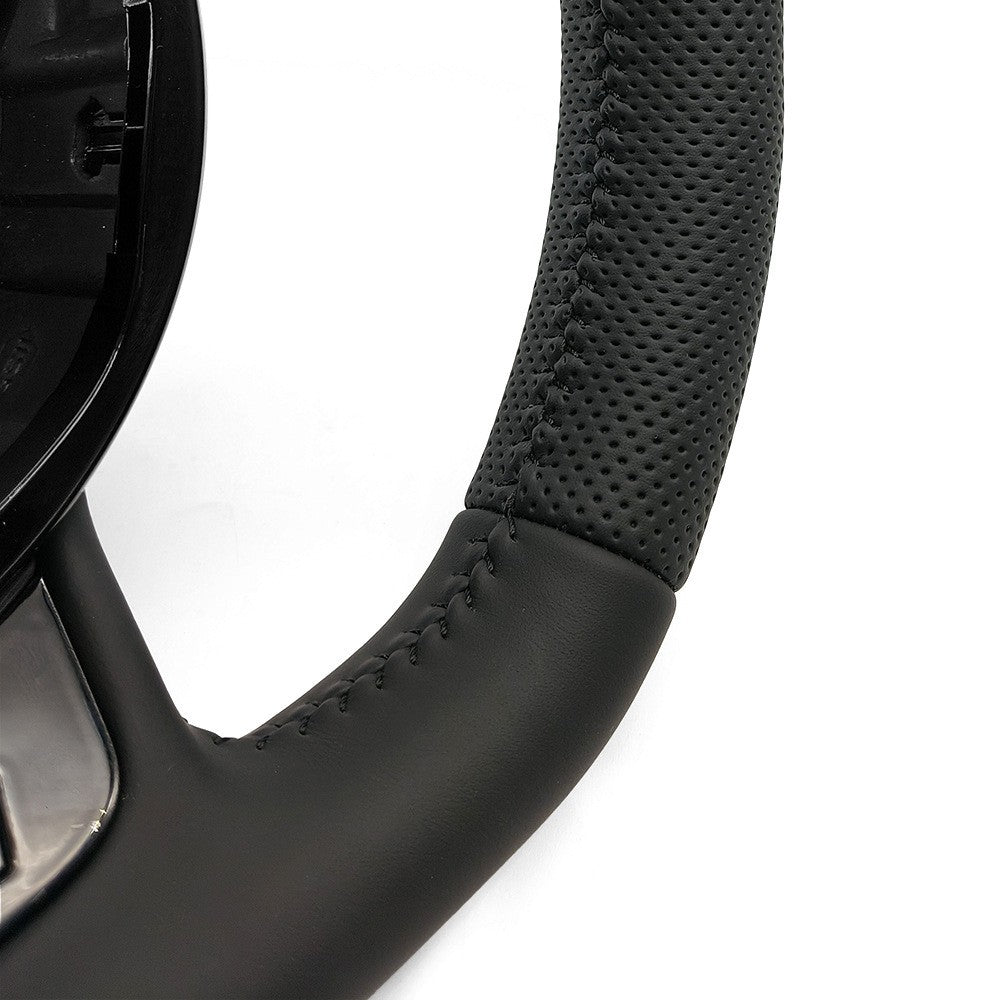 Suitable for Audi A4B8 leather black line semi perforated RS logo flat bottomed steering wheel Audi wheel bottom with button frame