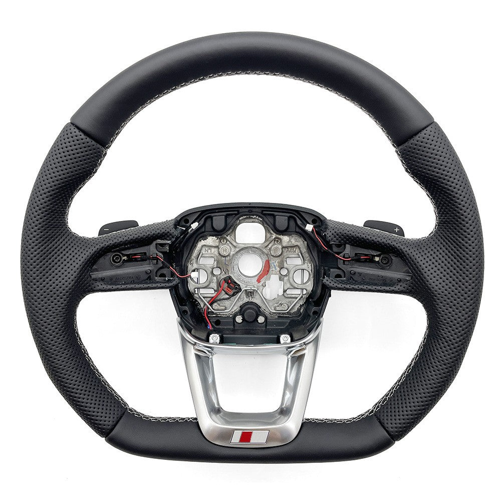 Suitable for Audi Q3 S standard semi perforated multifunction steering wheel with heated bottom, no buttons, and small paddles