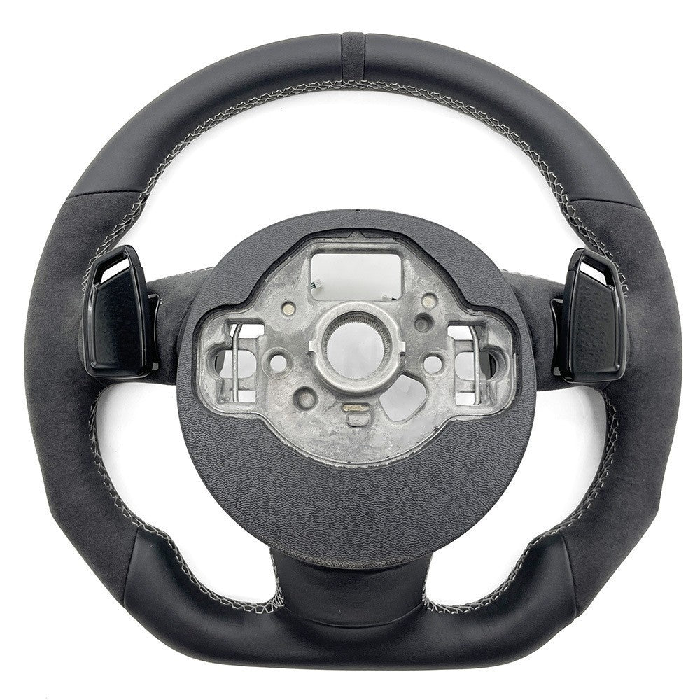 Suitable for Audi Sline A6C7 suede white line top and bottom leather suede black return to center label without buttons with paddle wheel steering wheel