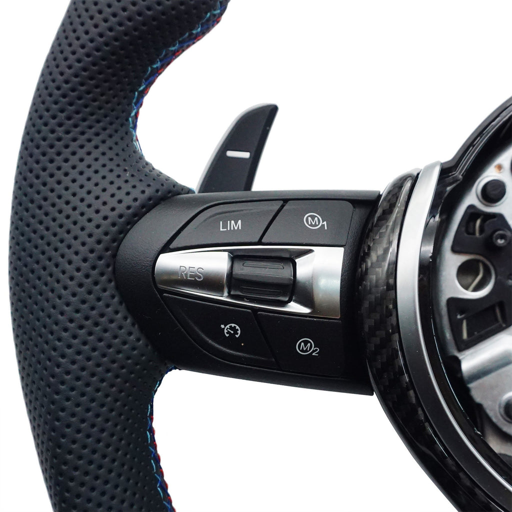 Suitable for BMW 3 Series thong carbon fiber tri color line, red blue tri color logo steering wheel