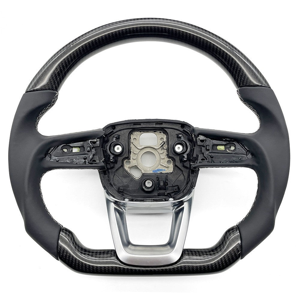 Suitable for Audi Q5 carbon fiber leather with white lines, no labels, no paddles, no buttons, steering wheel bottom