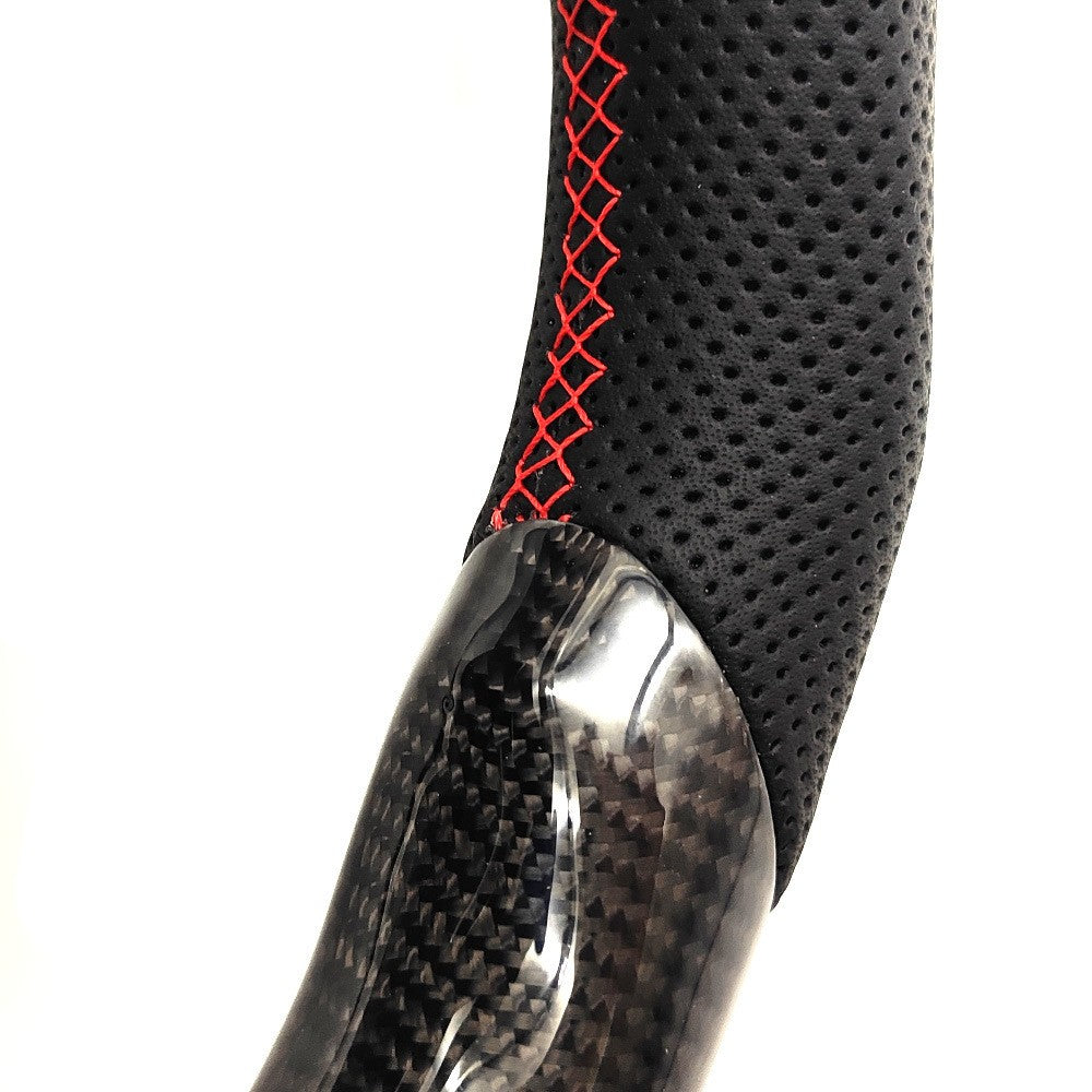 Suitable for Audi A4B9 carbon fiber steering wheel with semi perforated red line return standard RS standard heated carbon fiber bottom