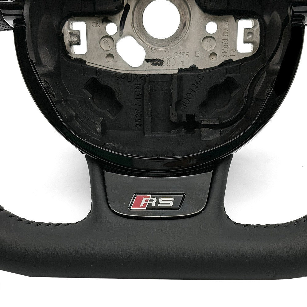 Suitable for Audi A4B8 leather black line semi perforated RS logo flat bottomed steering wheel Audi wheel bottom with button frame