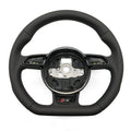 Suitable for Audi A4B8 leather black line semi perforated RS logo flat bottomed steering wheel Audi wheel bottom with button frame