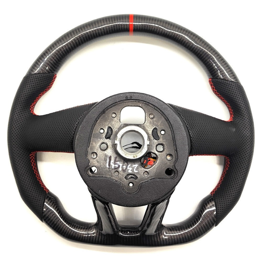Suitable for Audi A4B9 carbon fiber steering wheel with semi perforated red line return standard RS standard heated carbon fiber bottom