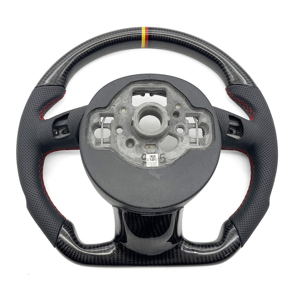 Suitable for Audi A6C7 carbon fiber semi perforated paddle holes, red and yellow dual color return to the correct direction on the bottom of the steering wheel