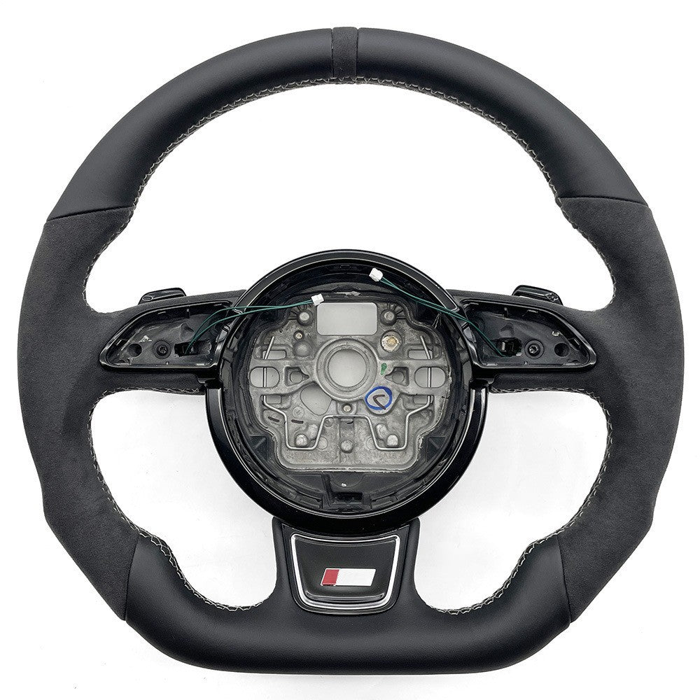 Suitable for Audi Sline A6C7 suede white line top and bottom leather suede black return to center label without buttons with paddle wheel steering wheel