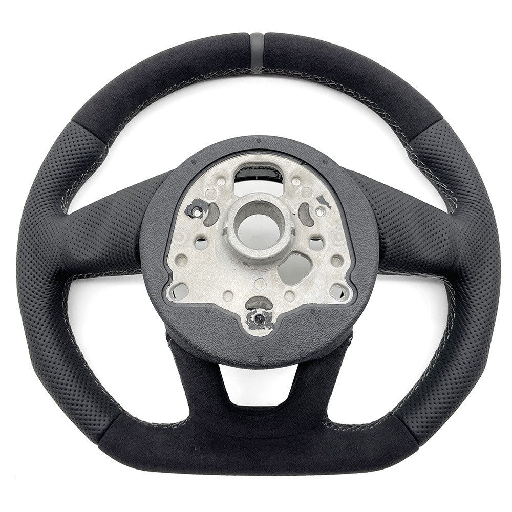 Suitable for Audi A4B9 S standard semi perforated gray top and bottom, black suede, no buttons, no paddles, steering wheel bottom