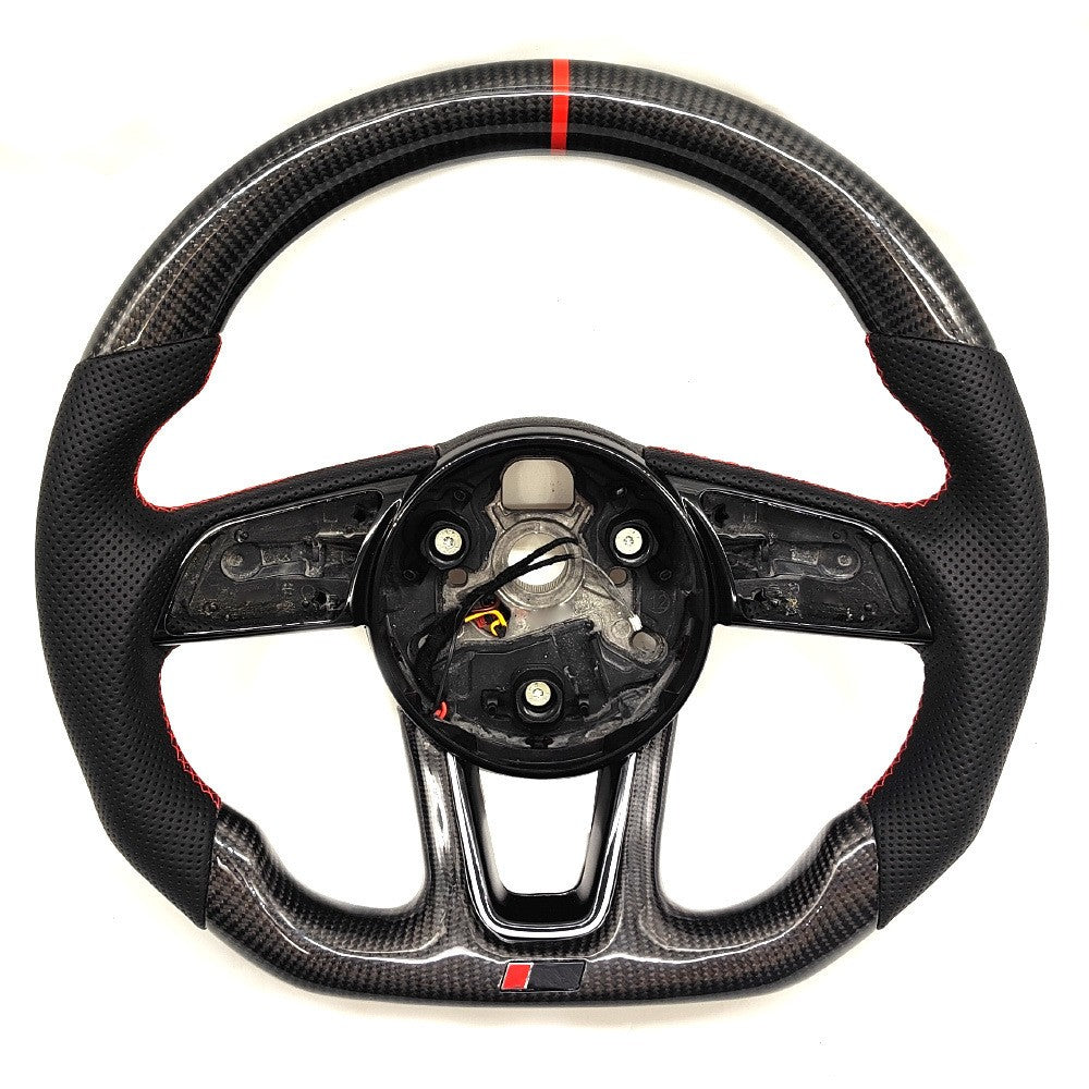 Suitable for Audi A4B9 carbon fiber steering wheel with semi perforated red line return standard RS standard heated carbon fiber bottom