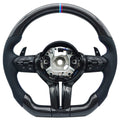 Suitable for BMW 5 Series thong carbon fiber baked paint black tri color stitching red blue tri color logo steering wheel