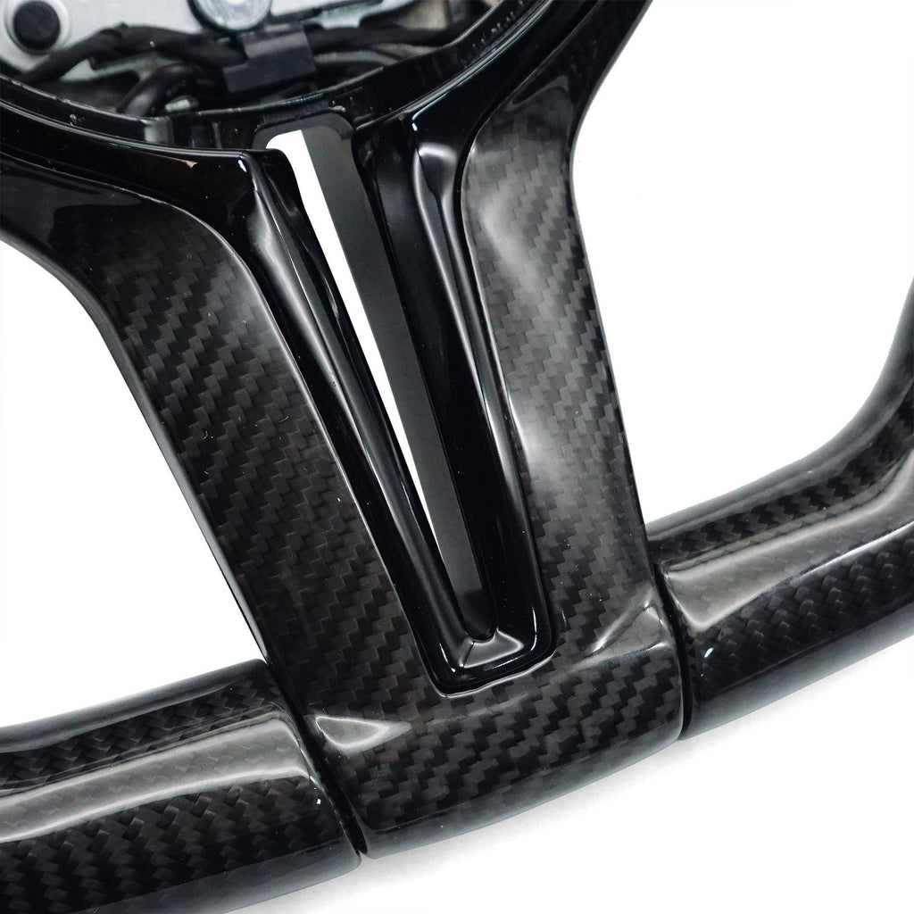 Suitable for BMW 5 Series thong carbon fiber baked paint black tri color stitching red blue tri color logo steering wheel