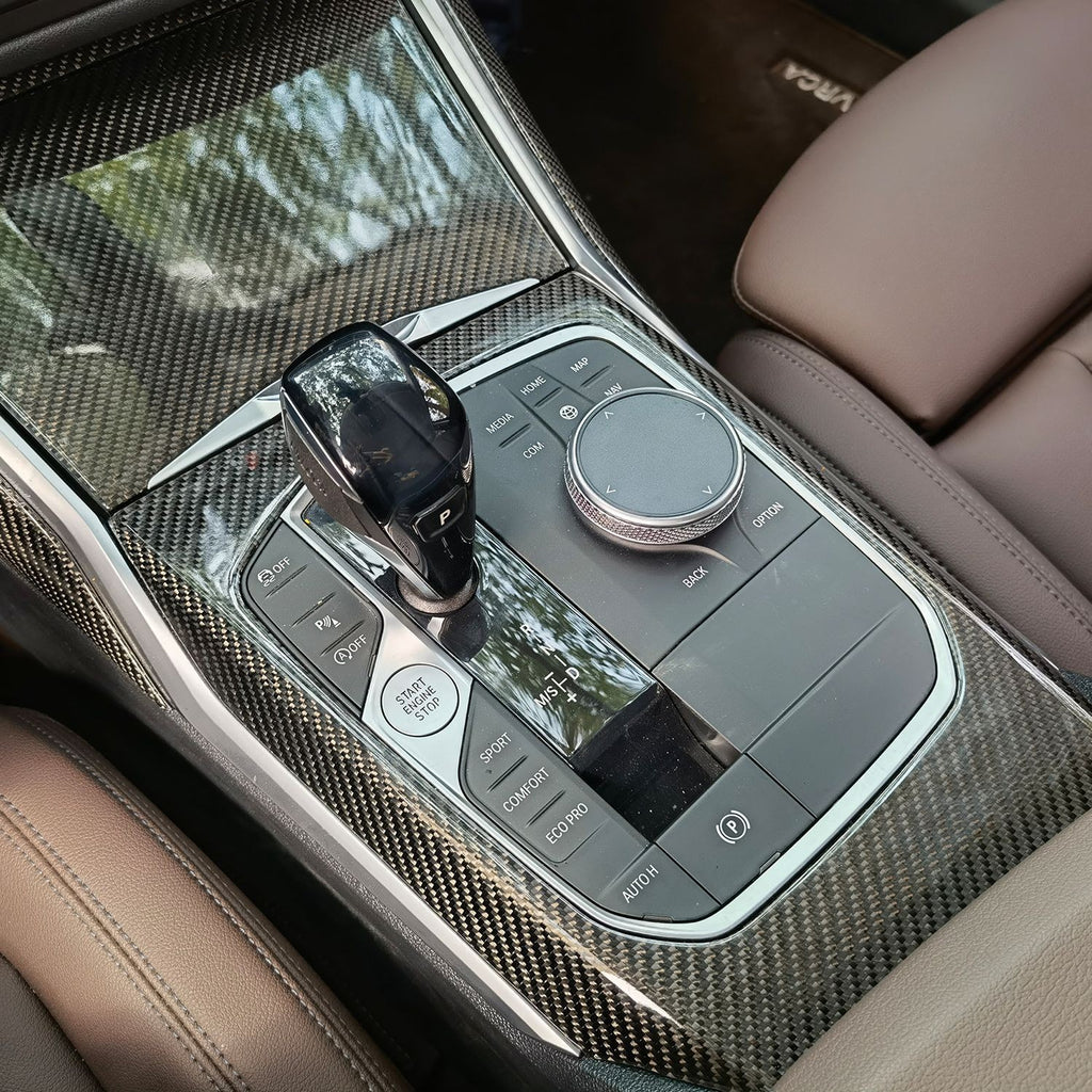 Suitable for BMW 23 Series 3 Series 4 Series M3M4 I3 carbon fiber center console trim panel, gear lever, bright carbon fiber trim strip