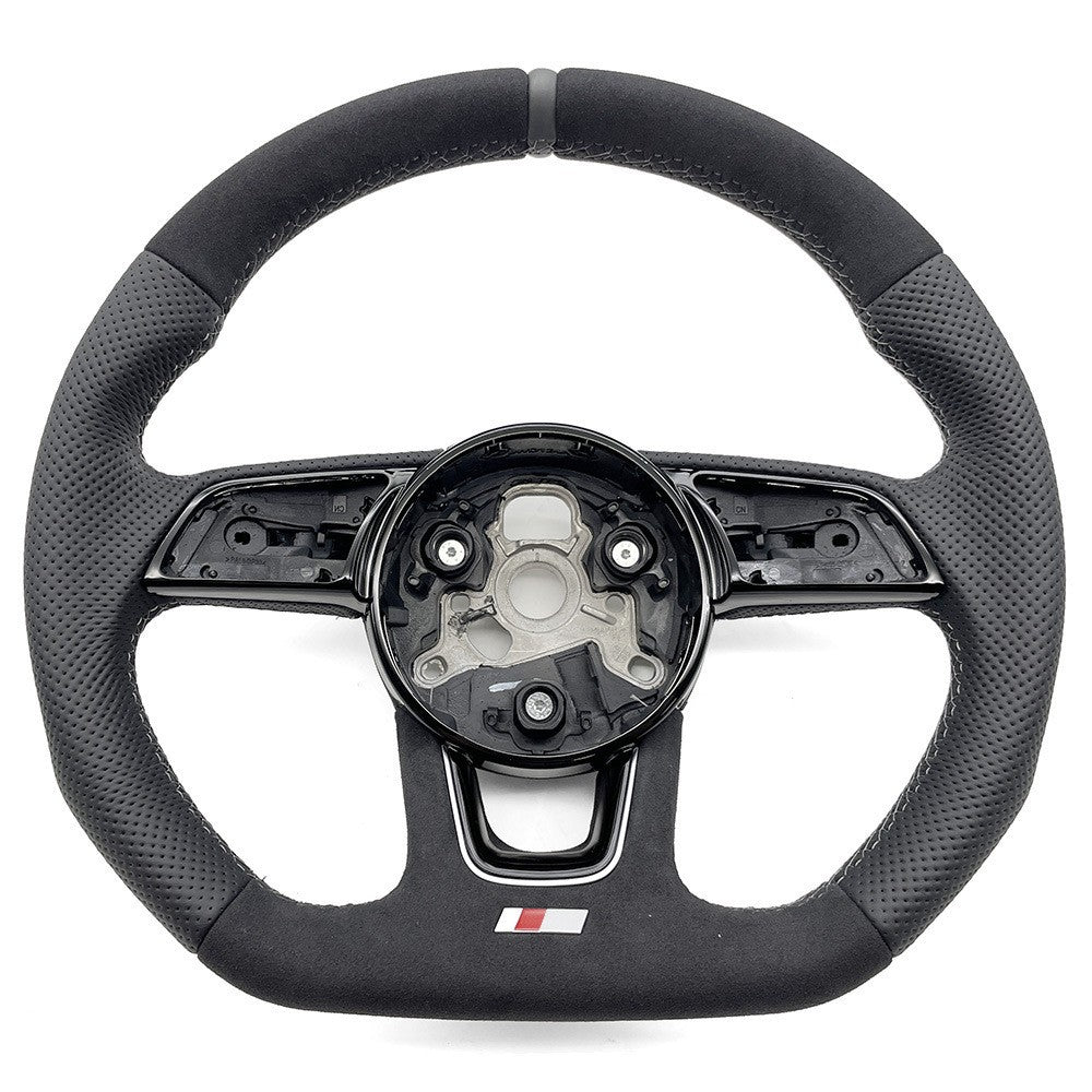 Suitable for Audi A4B9 S standard semi perforated gray top and bottom, black suede, no buttons, no paddles, steering wheel bottom