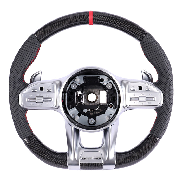For Mercedes Benz black carbon fiber semi perforated red line red steering wheel alignment mark steering wheel